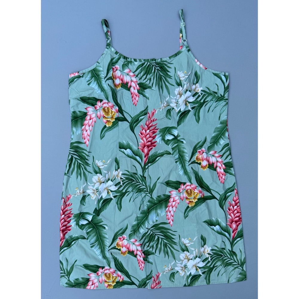 Hilo Hattie Hawaiian Sundress XL Green Floral Adjust Straps 100% Cotton – NWOT